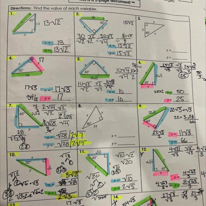 Unit 7 homework 2 special right triangles