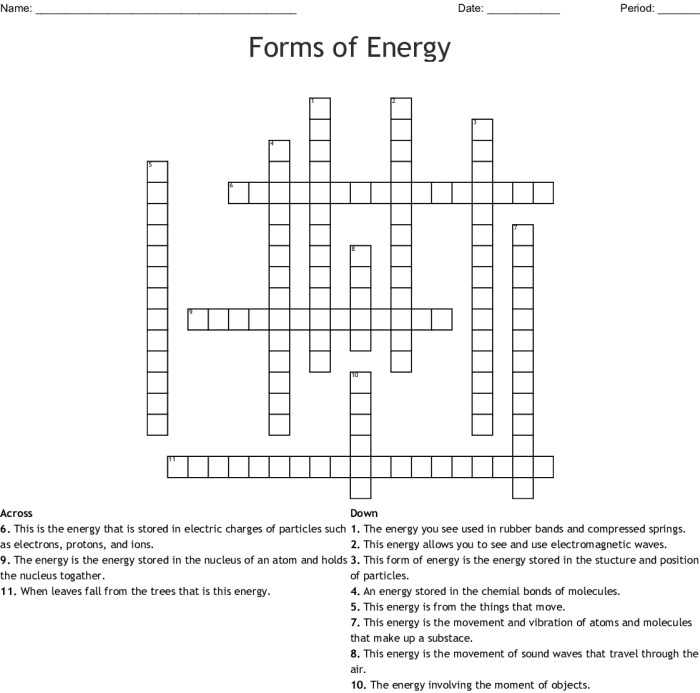 Forms of energy crossword puzzle answer key